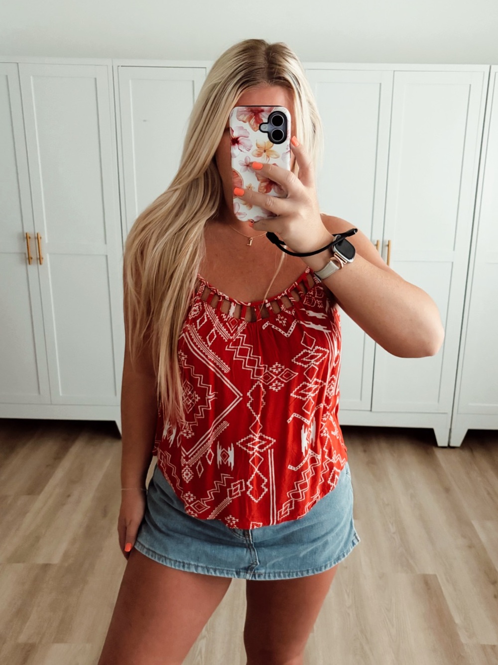 Red and white tribal boho billabong tank top